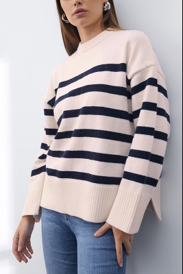 Drop Shoulder Striped Sweater