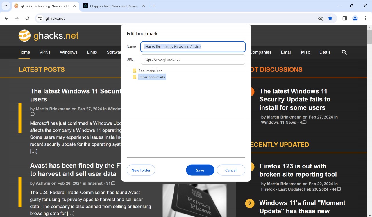 Chrome change bookmark URL