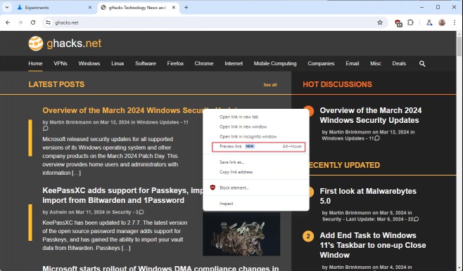 Chrome Link Preview