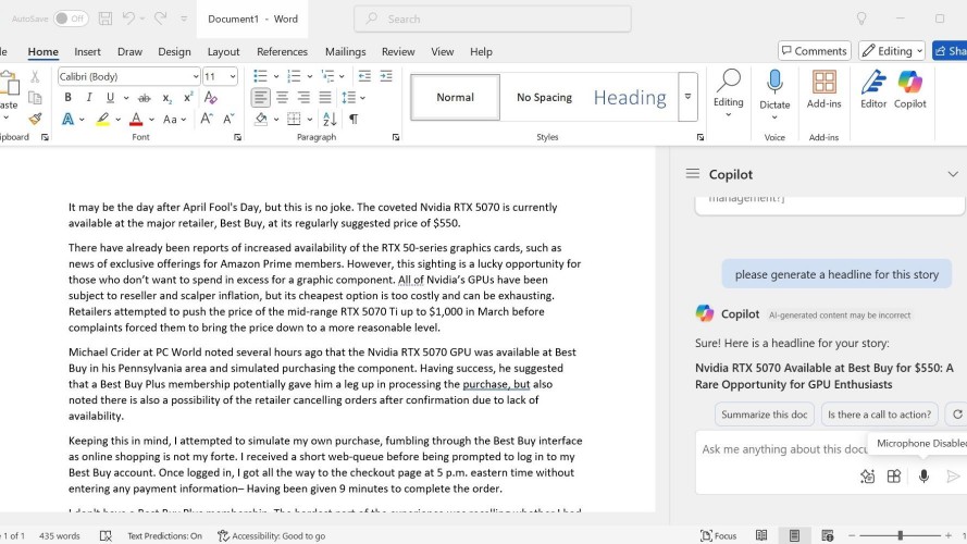 Home section of Microsoft Word showing Copilot+ button.