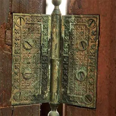 Close-up on door hinge.