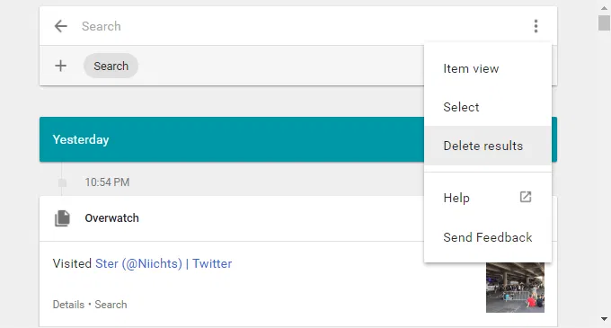 delete google history delete results