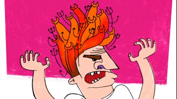 illustration of angry man with devils for hair