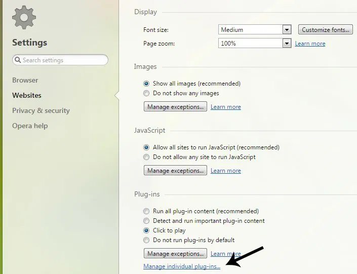 disable-flash-opera-manage-addons