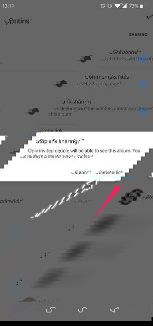 Disable Link Sharing Google Photos Android Delete Link