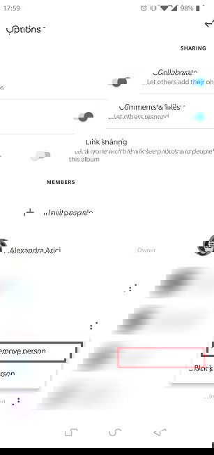 Disable Link Sharing Google Photos Android Remove Person