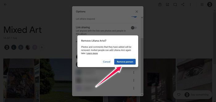 Disable Link Sharing Google Photos Web Confirm Removal