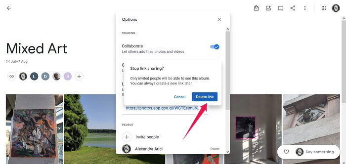 Disable Link Sharing Google Photos Web Delete Link