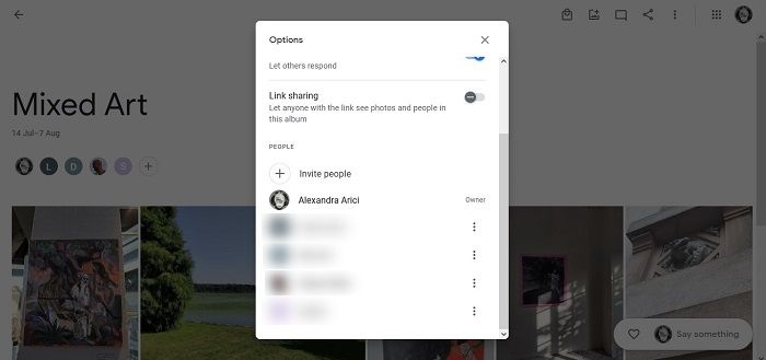 Disable Link Sharing Google Photos Web Members View