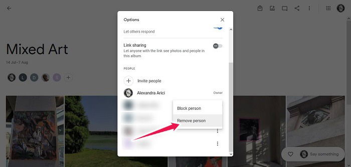Disable Link Sharing Google Photos Web Remove Person