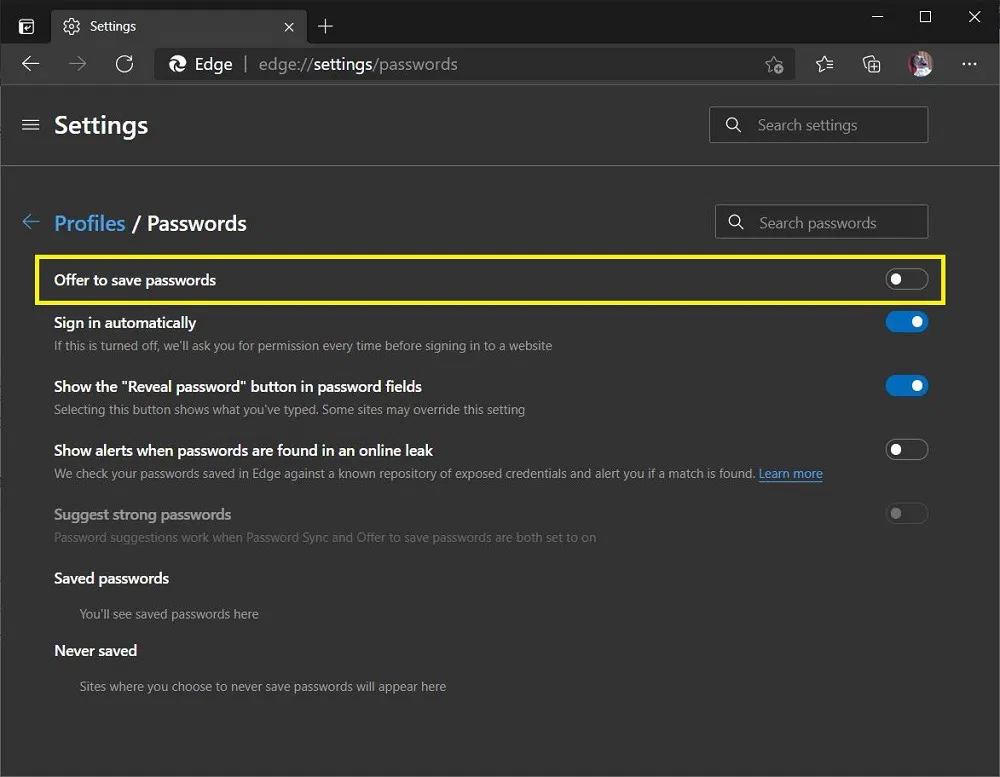 Disable Password Manager