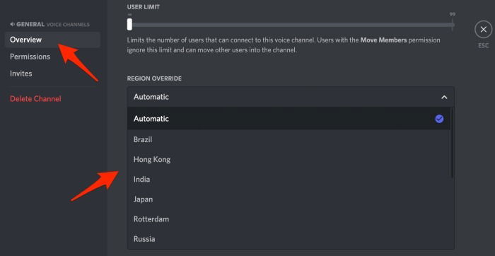 Discord Voice Channel Server Settings