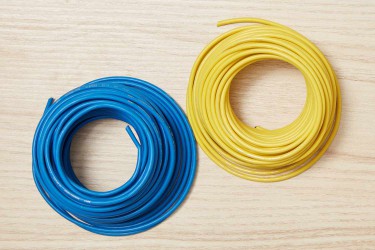 Blue and yellow electrical wires