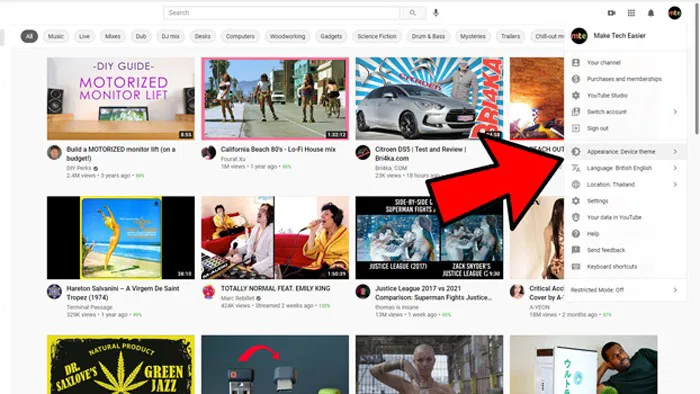 Enable Youtube Dark Mode Settings