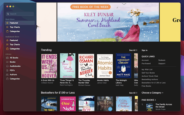 The Apple Books marketplace.