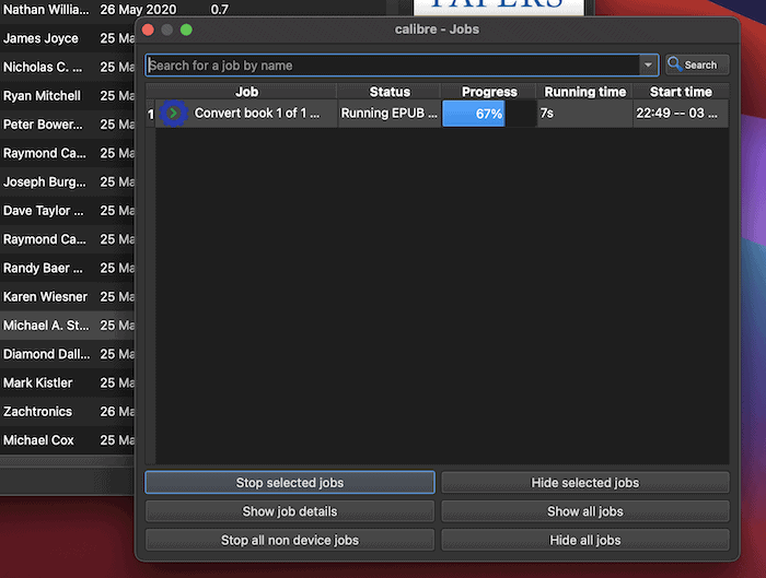A Calibre job running.