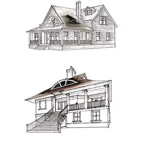 In the late 19th century, small eyebrow windows were a frequently used detail on the large roofs of Shingle-style houses (top). A large eyebrow is a prominent feature on this contemporary hip-roofed beach house by architect Robert A.M. Stern.