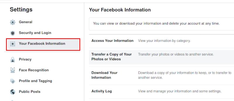 Facebook Access Information