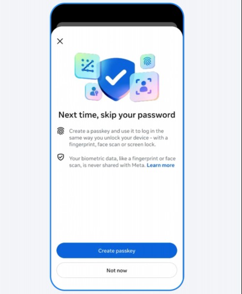 Facebook create Passkey 