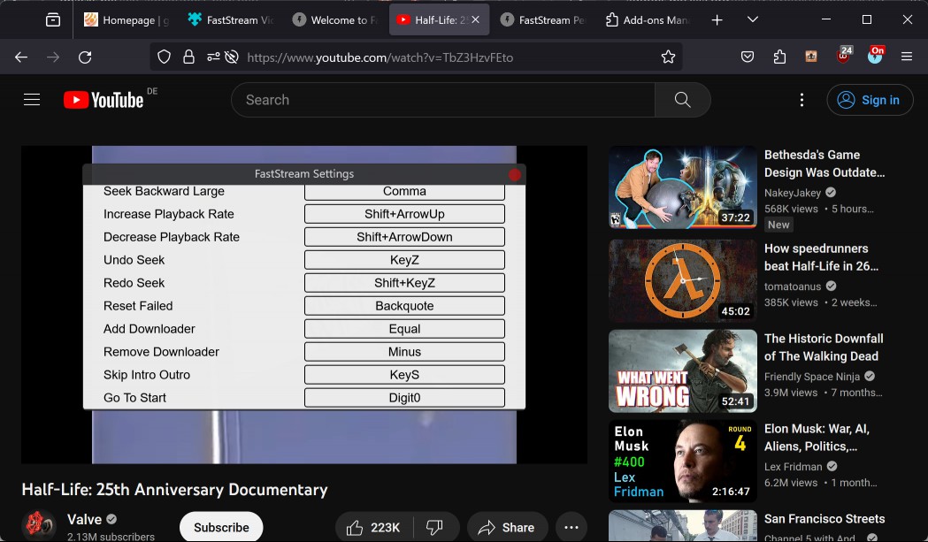 FastStream Keyboard Shortcuts