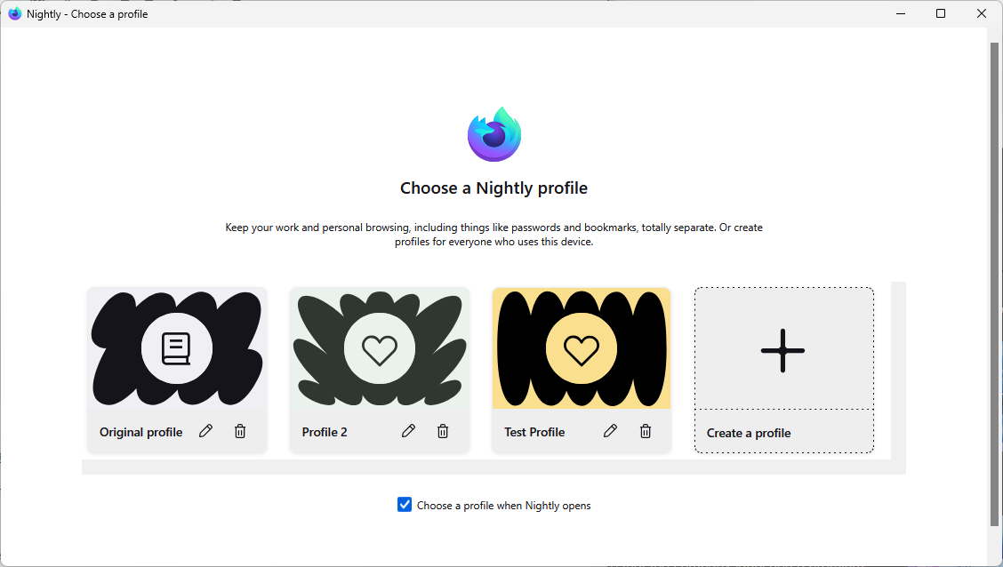 Firefox choose a profile 