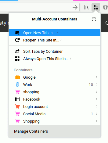Firefox Containers Popup Firefox Containers Popup