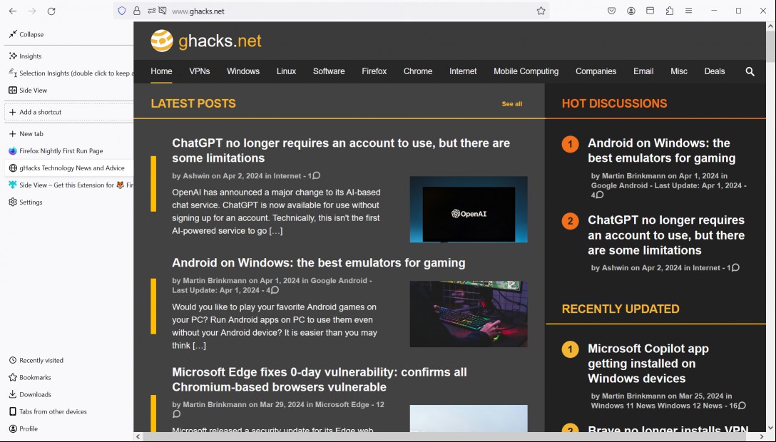 Firefox Vertical Tabs expanded