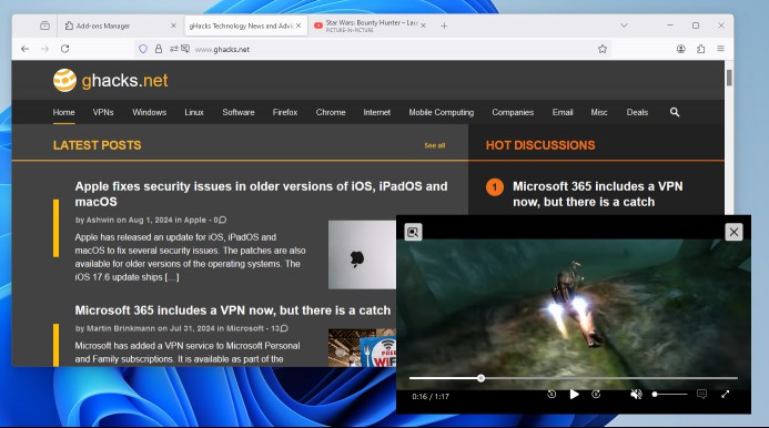 Firefox Picture in Picture view