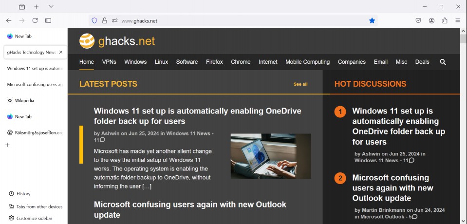 Firefox with vertical tabs