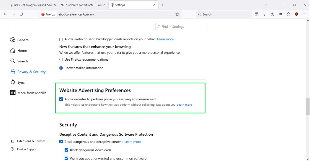 Firefox Website Advertising Preferences