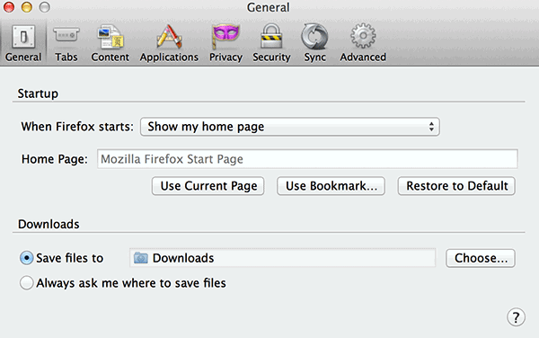 The option for setting up a master password is located in the 'Security' panel.
