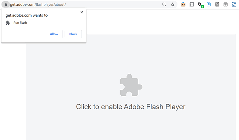 Flash 2020 Puzzle Piece Popup Requesting Permission to Enable Flash in Chrome Browser