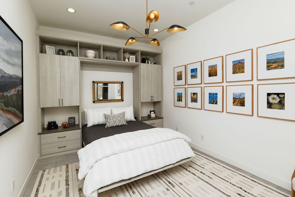 mirror above bed in basement bedroom