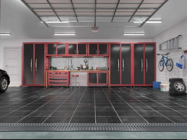 Garage with rolling gate interior. 3d illustration