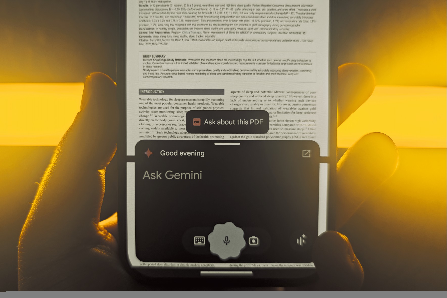 First step of Gemini processing a PDF in Files by Google app.