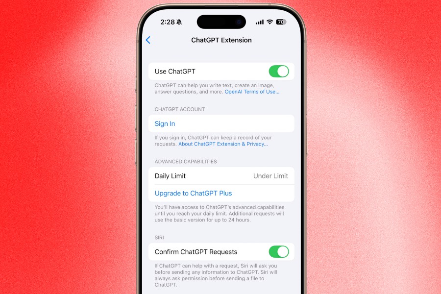 ChatGPT controls on iPhone.