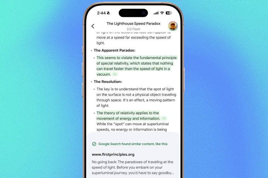 Gemini response with web link on iPhone.