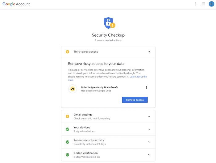 Gmail Account Security Tips Checkup