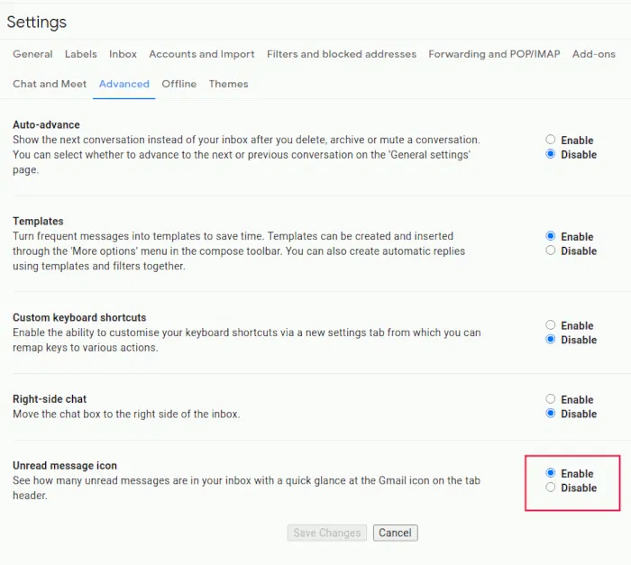 Gmail Settings Unread Gmail Icon