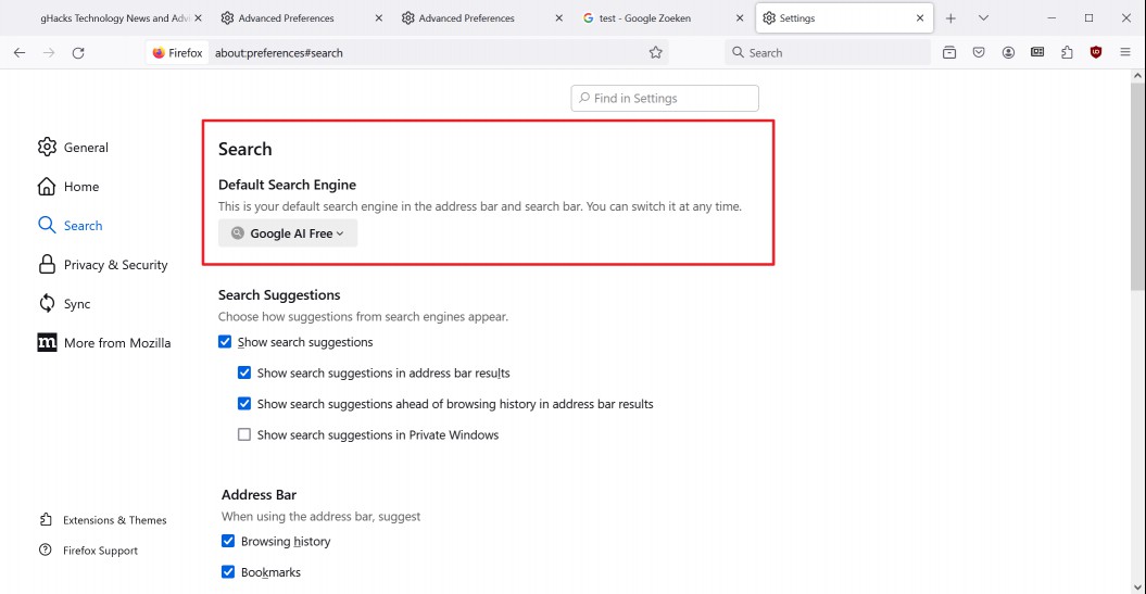 Google AI Free Search Firefox