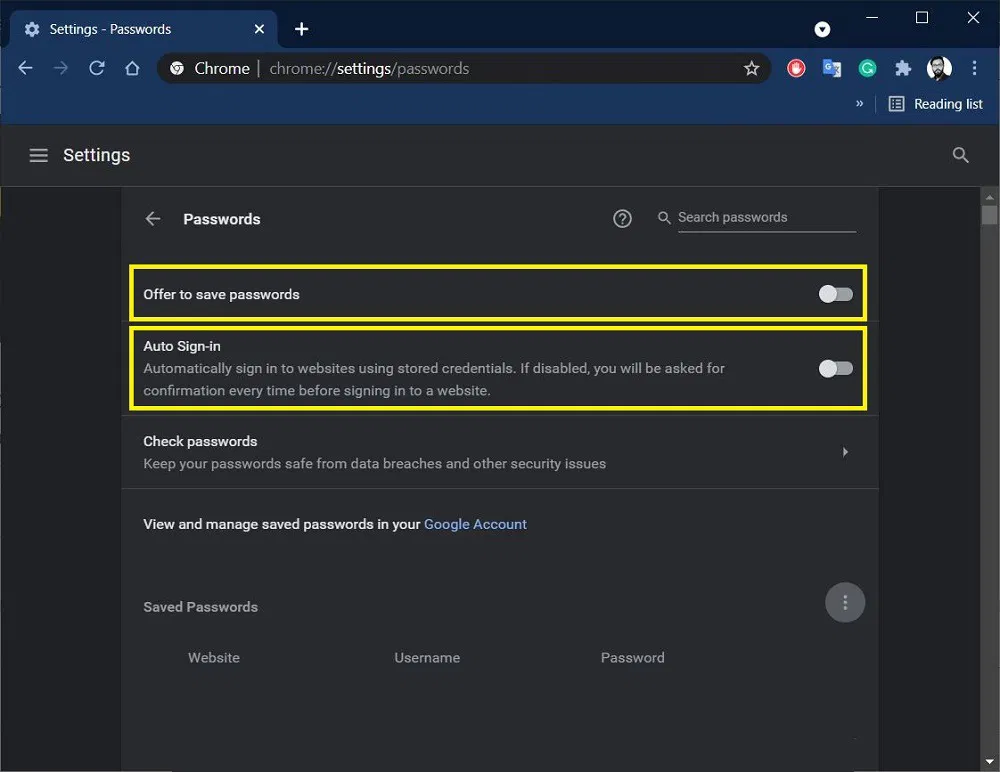Google Chrome Disable Password Manager