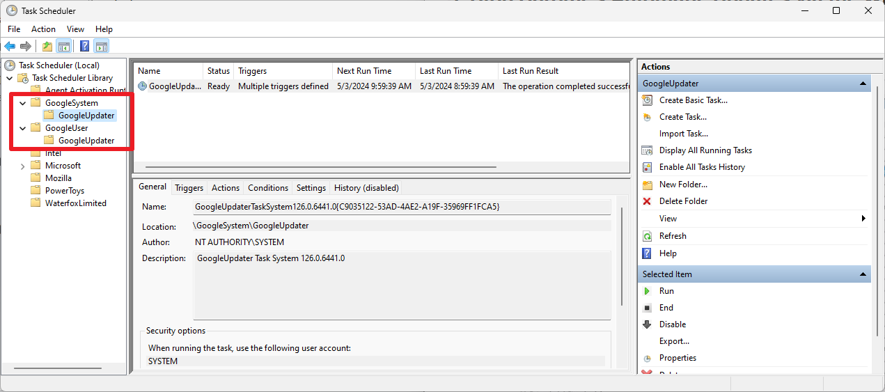 Google Updater in Task Scheduler