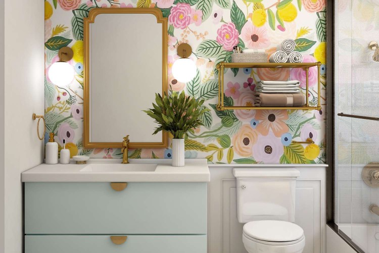 Bathroom with wallpaper
