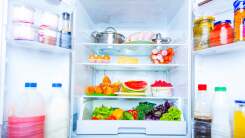 An open refrigerator filled with items.