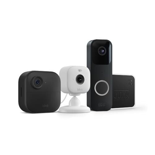 Blink Whole Home Bundle – Outdoor 4 camera, Mini 2 camera (white), Video Doorbell system (black)  HD video, motion detection, Works with Alexa