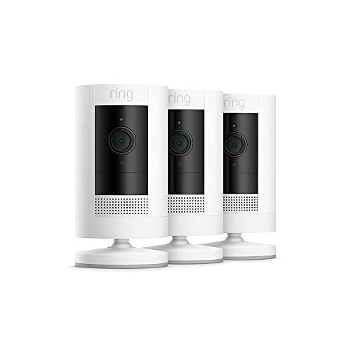 Ring Stick Up Cam Battery Weather-Resistant Outdoor Camera, Live View, Color Night Vision, Two-way Talk, Motion alerts, Works with Alexa 3-Pack White