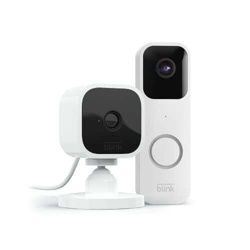Blink Video Doorbell (White) + Mini Camera (White) with Sync Module 2  Two-Way Audio, HD Video, Motion and Chime Alerts  Alexa Enabled