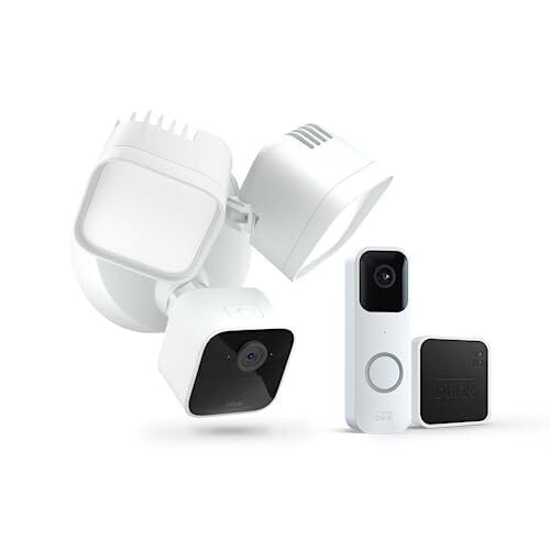 Blink Wired Floodlight Camera + Video Doorbell with Sync Module 2  Two-way audio, HD day and night video, motion detection, works with Alexa — (White)