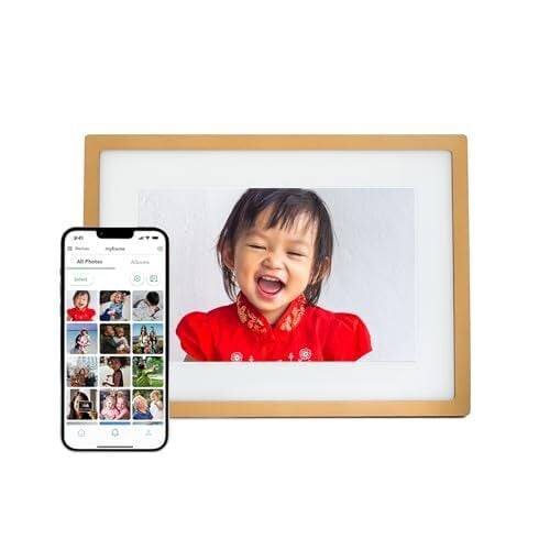 Skylight Digital Picture Frame - WiFi Enabled with Load from Phone Capability, Touch Screen Digital Photo Frame Display - Customizable Gift for Friends and Family - 10 Inch Gold