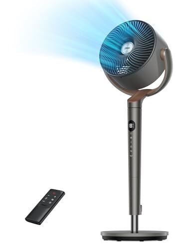 Dreo Fan for Bedroom, 120° Oscillating Standing Fan, Quiet Floor Fan with DC Motor, 80ft Pedestal Fan for Whole Room, 8 Speeds, 3 modes, 23dB, 120° Manual Vertical, 35-40" Adjustable Height, 8H Timer